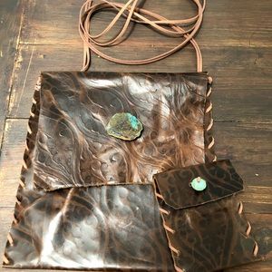 bohemian style leather handbag and wallet